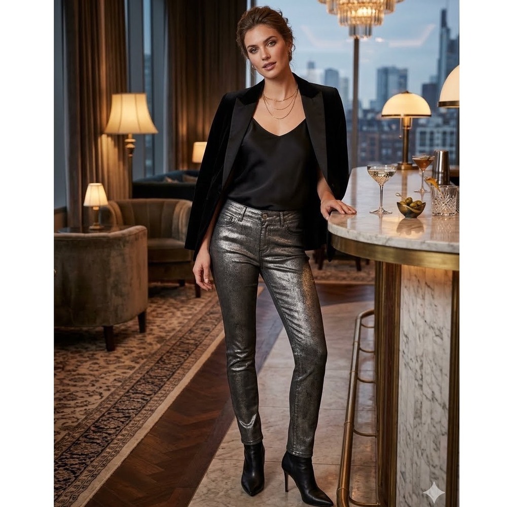 INC International Concepts Silver Metallic Skinny Leg Jeans Size 10 Pewter New